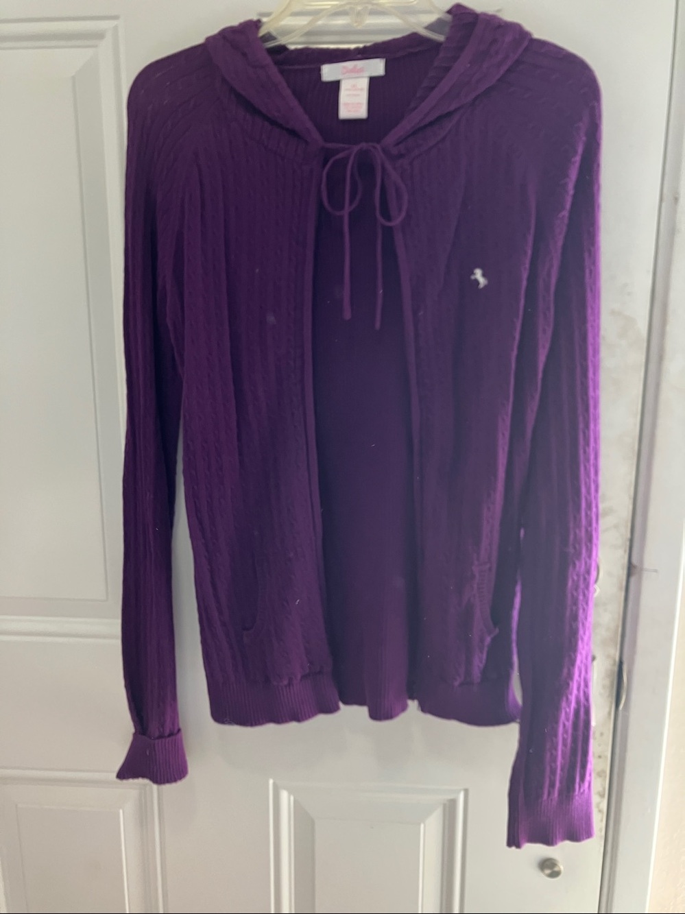 Dolce Single Tie Purple Ribbed Hooded Cotton Sweater XL